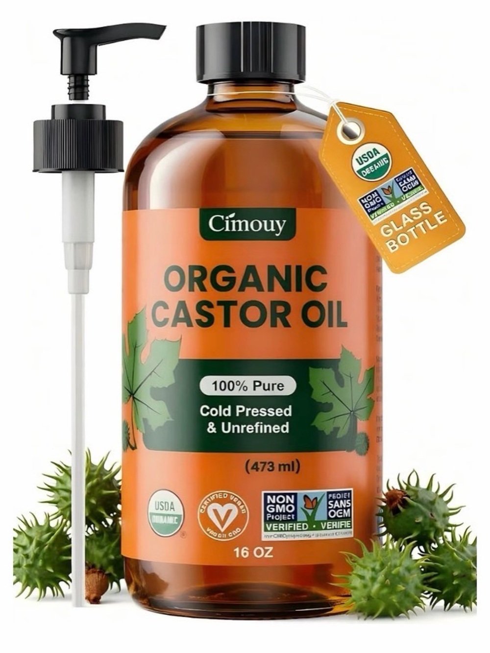 Organic Castor Oil - Orange Bottle (16 oz)